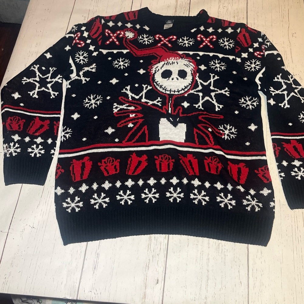Disney The Nightmare Before Christmas Sweater Mens XL Black Crew Long Sleeves
